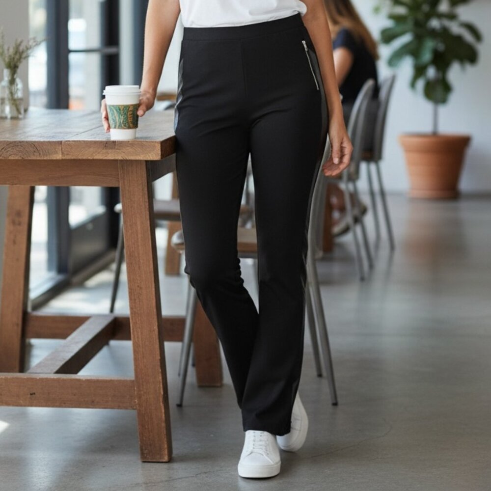 Pinc Premium Pull On Pants Faux Leather Stripe & Zipper Girls L Black #239A